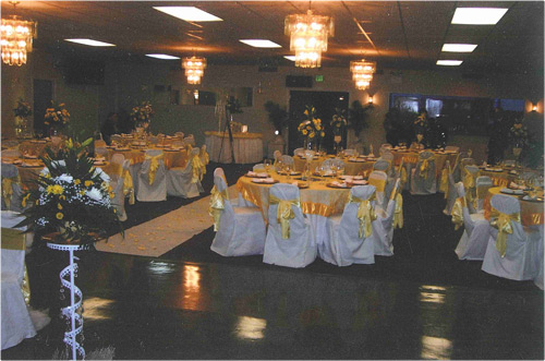 Customer decorated hall taken from front to back