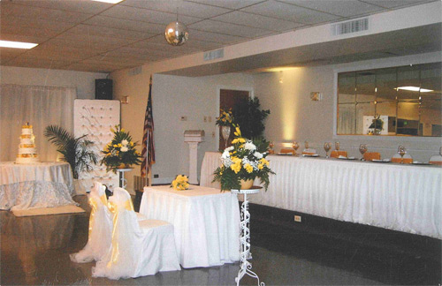 Customer decorated hall taken from front to back